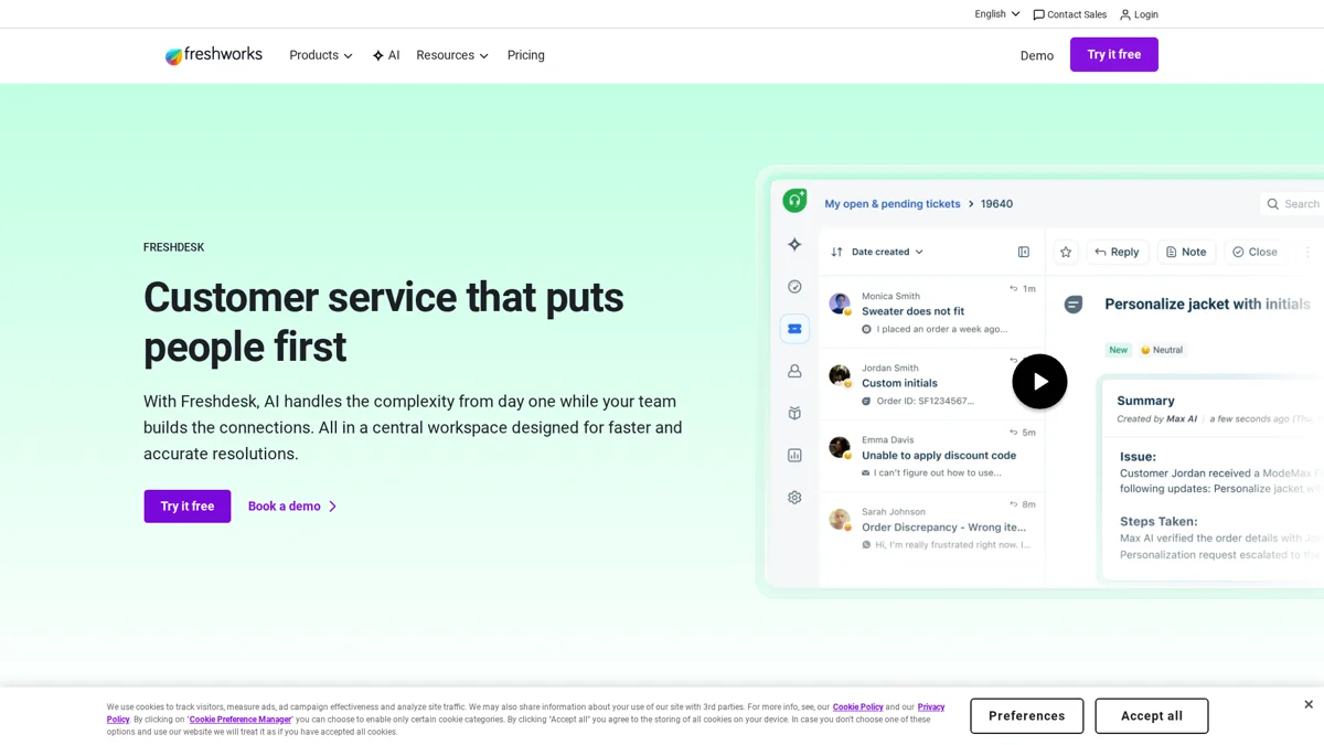 Freshdesk landing page
