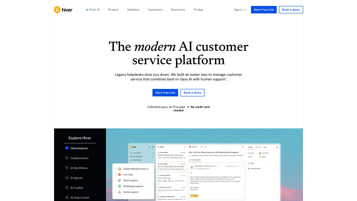 Hiver landing page