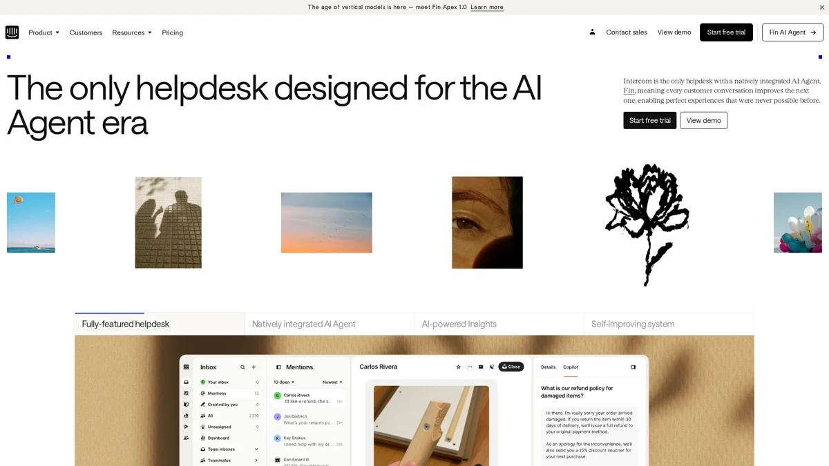 Intercom landing page