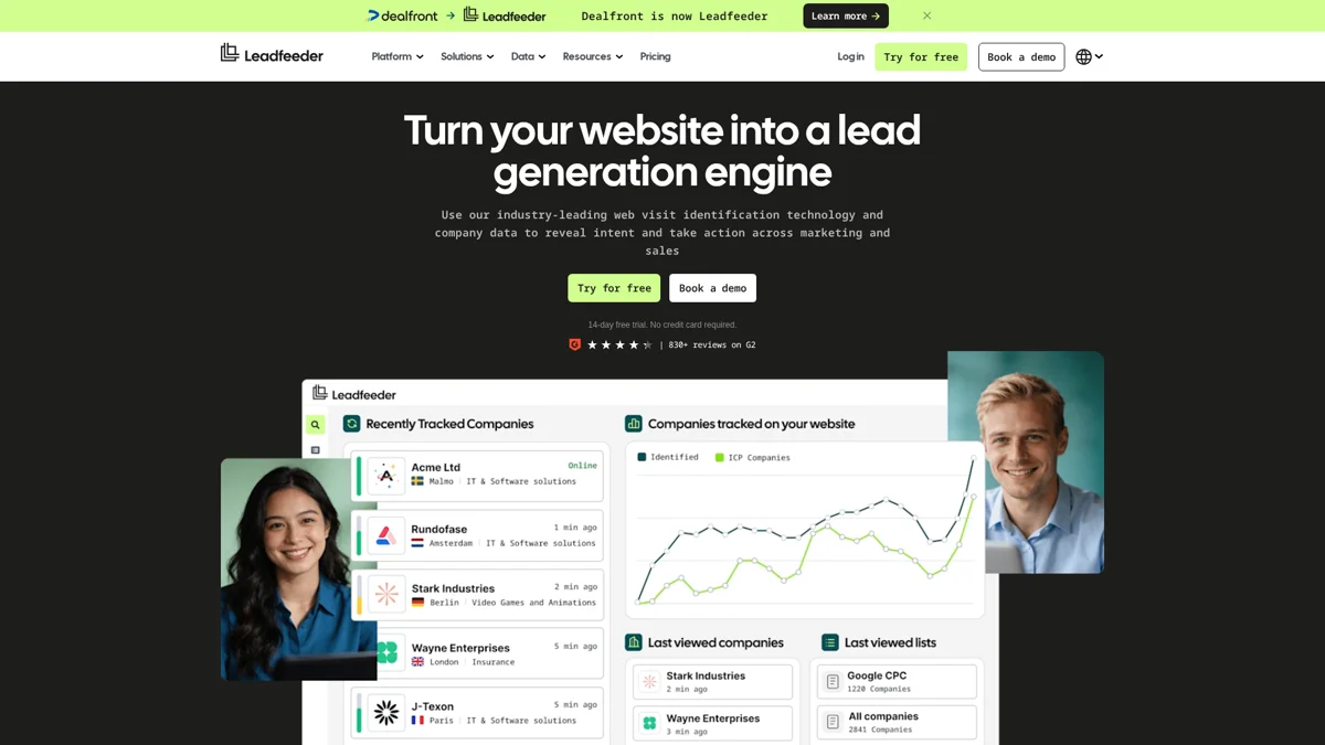 Leadfeeder landing page