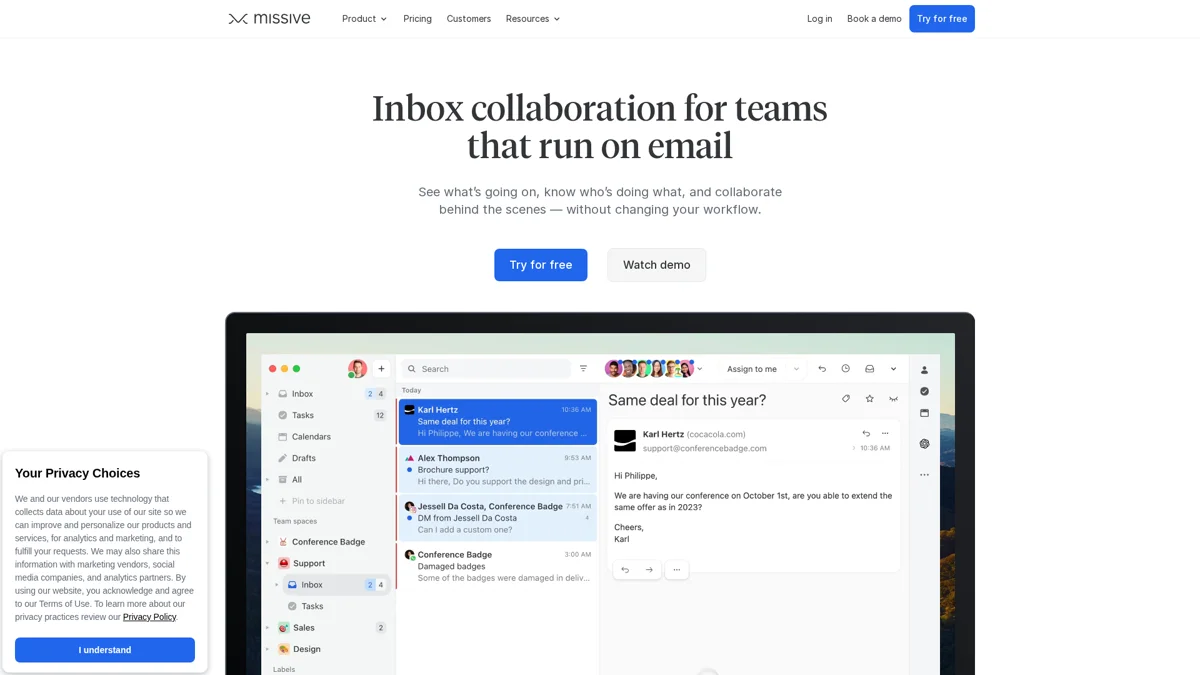 Missive landing page