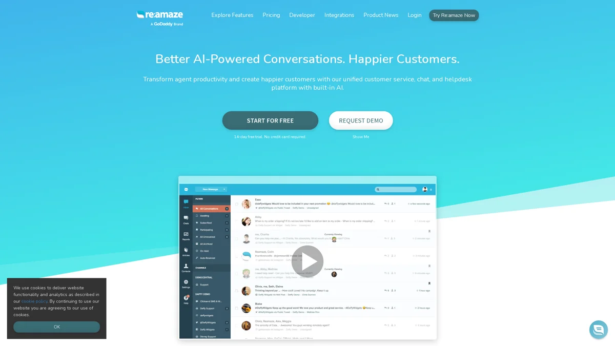 Reamaze landing page