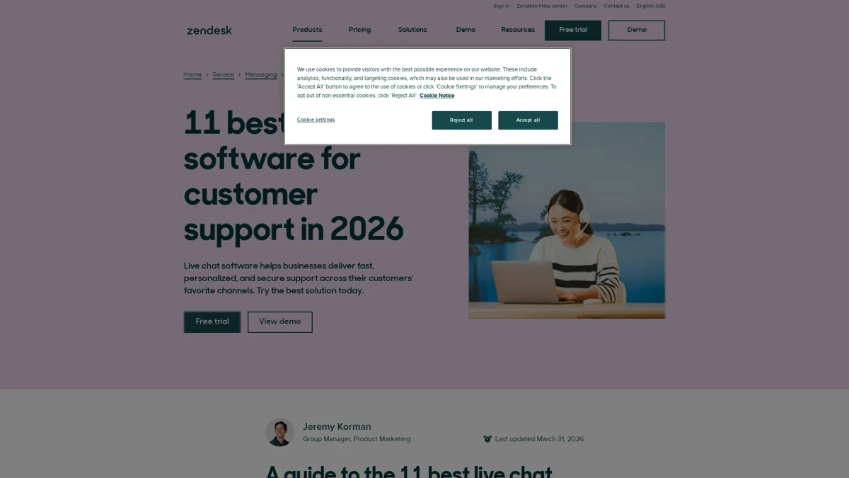 Zendesk Chat landing page